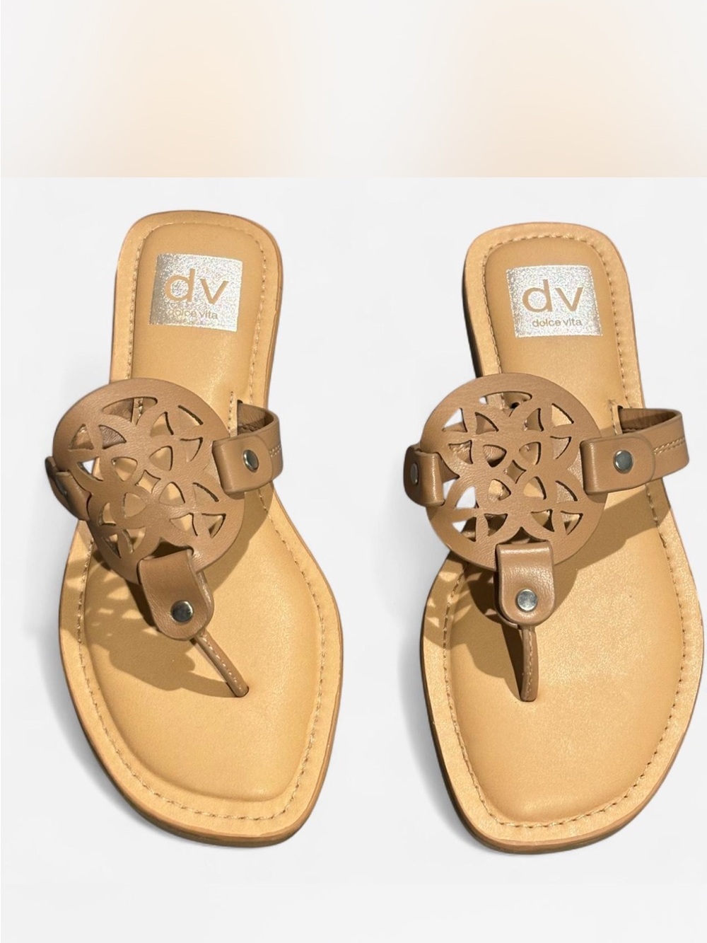 Dolce Vita Tan Jalisca Cutout Leather Thong Sandals